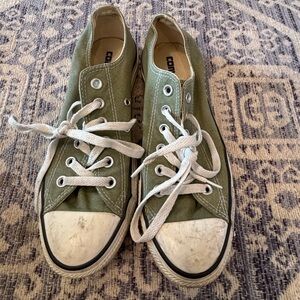 Converse Olive Canvas Shoes with White Accents Size 8